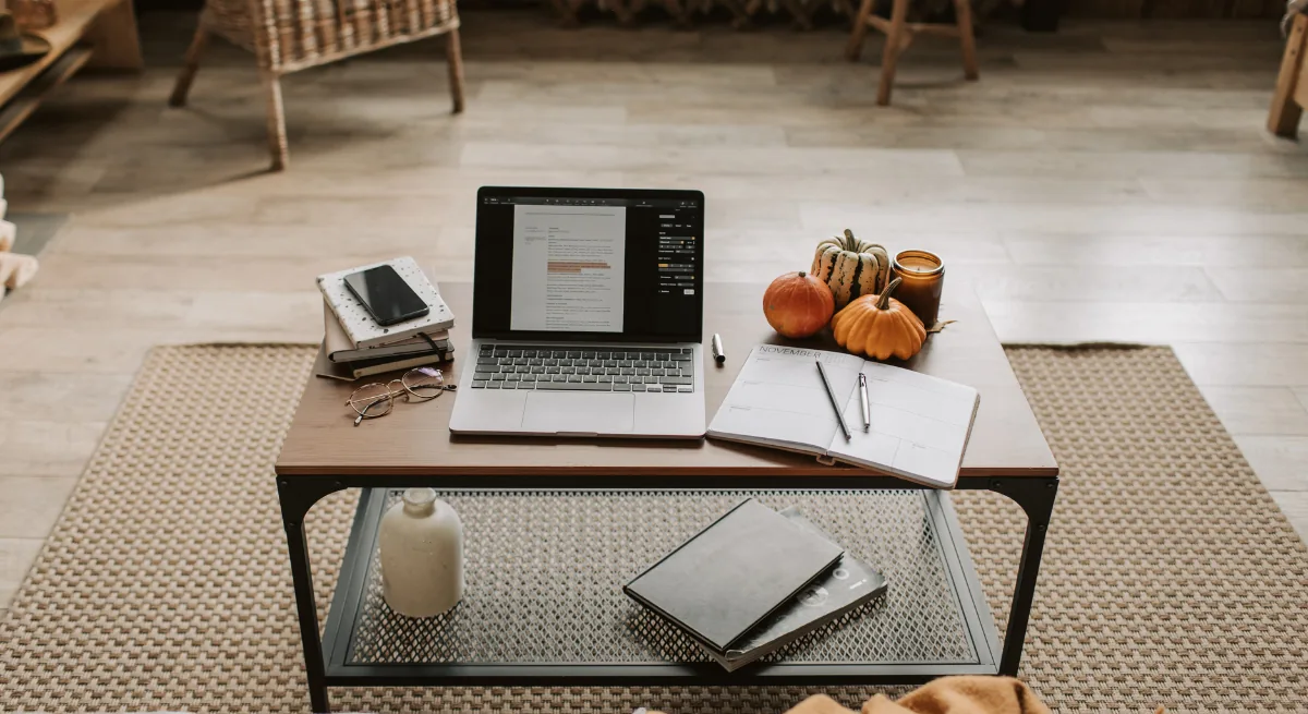 A desk with a laptop where a course is being made